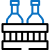 Two bottles in a crate, illustrated with black and blue lines.