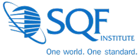 SQF Institute logo with a blue globe and lines, and the tagline "One world. One standard." displayed beneath the name.