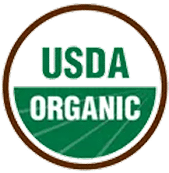 USDA Organic logo featuring green text inside a brown circle, indicating certification for organic agricultural products.