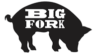 Silhouette of a pig with the words "BIG FORK" in bold, white letters inside the body of the pig on a plain background.