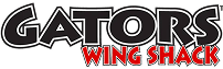 Logo for "Gators Wing Shack" with bold black and red text on a white background.