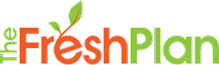 Logo for "The Fresh Plan" with "Fresh" in orange and "The" and "Plan" in green; the letter "F" has two green leaves attached at the top.
