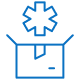 Blue line drawing of an open box with a six-pointed asterisk symbol emerging from it, on a light background.